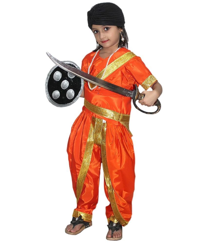     			Kaku Fancy Dresses National Hero Jhasi Ki Rani Fancy Dress For Girls | Freedom Fighter Rani Laxmi Bai Costume For Independence Day & Republic Day -Orange, 14-17 Years, For Girls