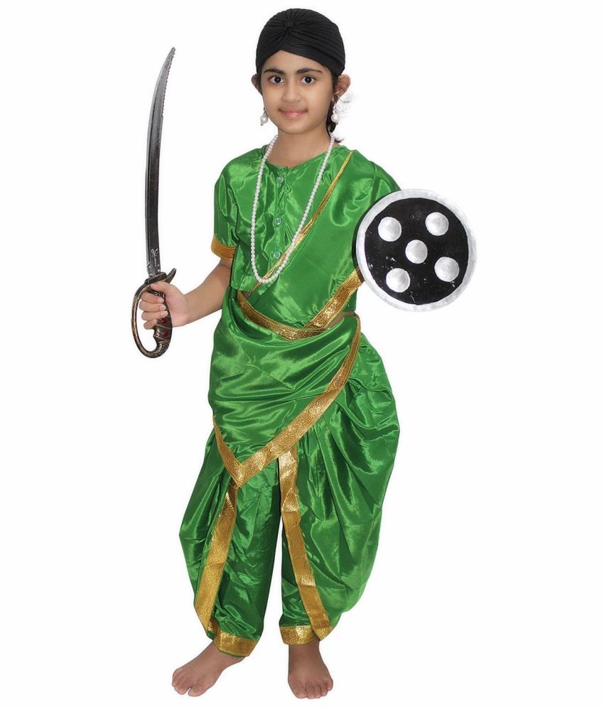     			Kaku Fancy Dresses National Hero Jhasi Ki Rani Fancy Dress For Girls | Freedom Fighter Rani Laxmi Bai Costume For Independence Day & Republic Day -Green, 5-6 Years, for Girls