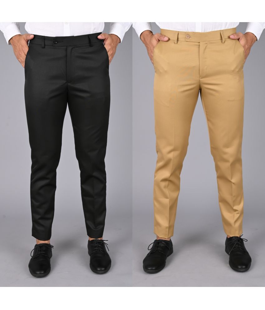     			MANCREW Khaki Regular Formal Trouser ( Pack of 2 )