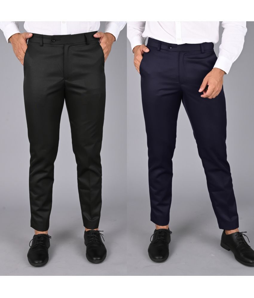     			MANCREW Navy Blue Regular Formal Trouser ( Pack of 2 )