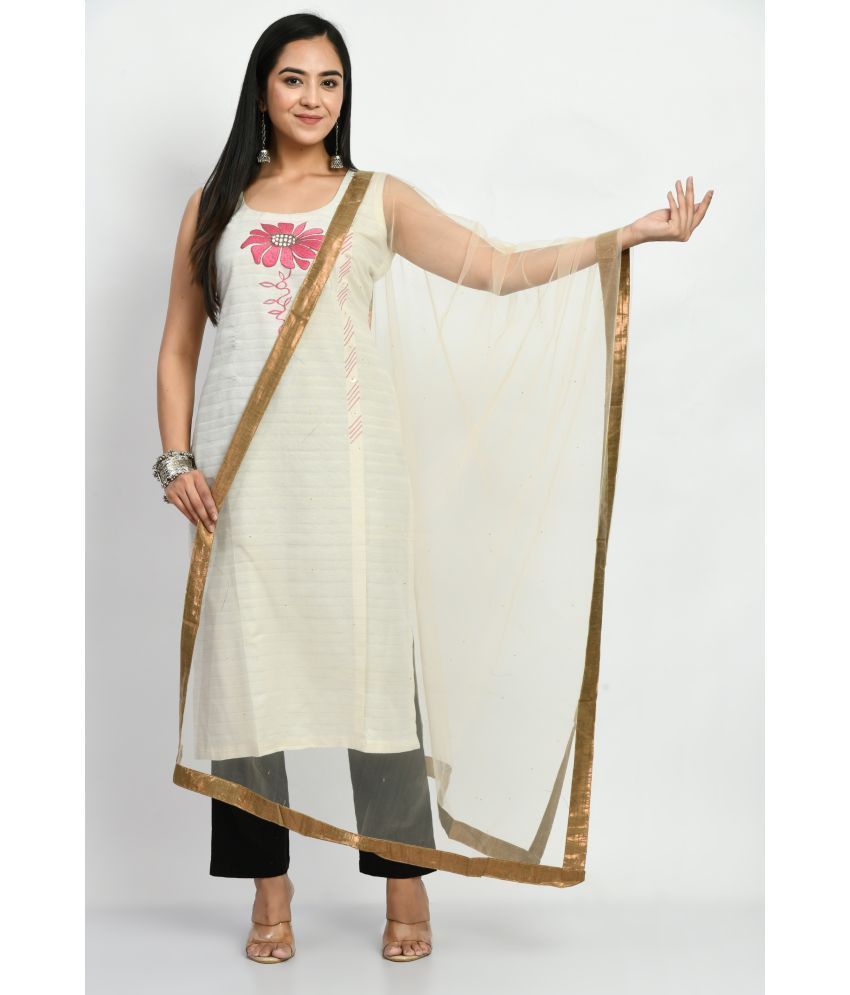     			MAURYA - Beige Net Women's Dupatta - ( Pack of 1 )