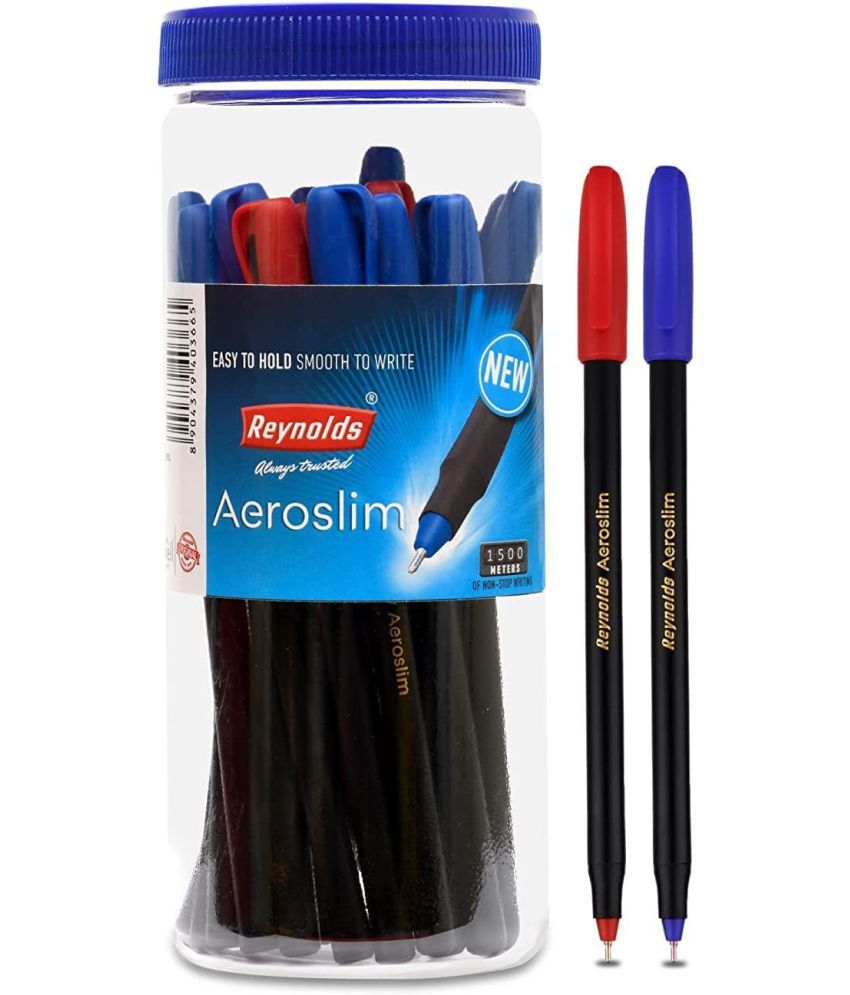     			Reynolds AEROSLIM BP 25 CT JAR - 15 BLUE, 5 BLACK & 5 RED I Lightweight Ball Pen With Comfortable Grip for Extra Smooth Writing I School and Office Stationery | 0.7mm Tip Size