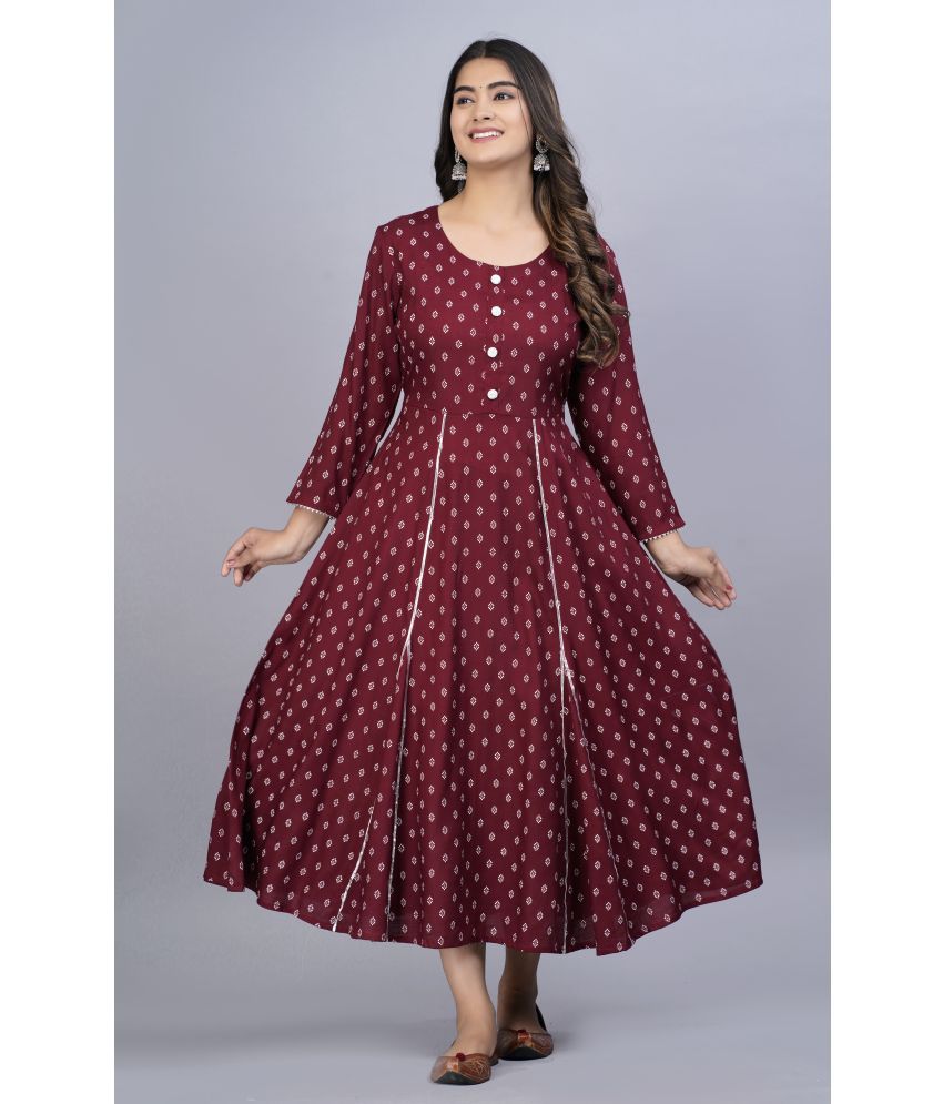     			SIPET - Maroon Rayon Women's Flared Kurti ( Pack of 1 )