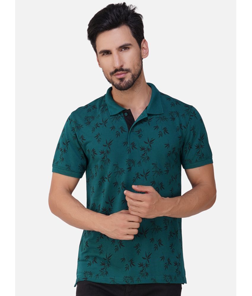     			XFOX Pack of 1 Cotton Blend Regular Fit Printed Half Sleeves Men's Polo T Shirt ( Teal Blue )