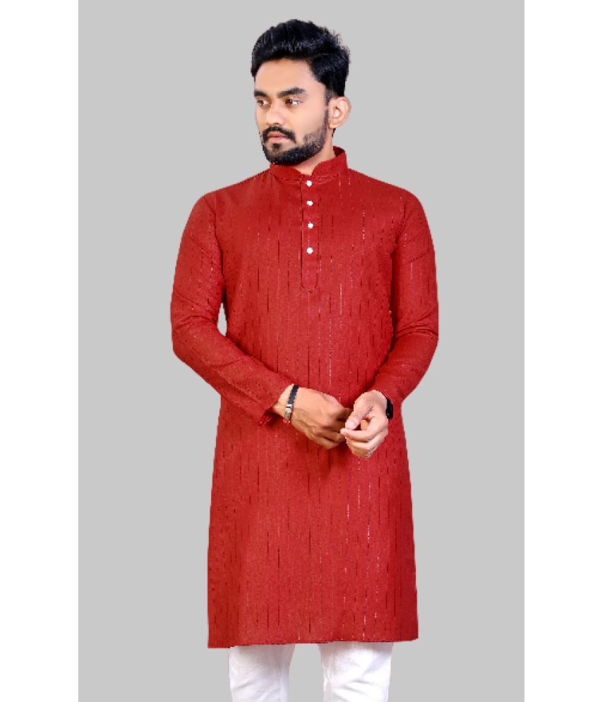     			YUG ART - Red Cotton Blend Men's Regular Kurta ( Pack of 1 )