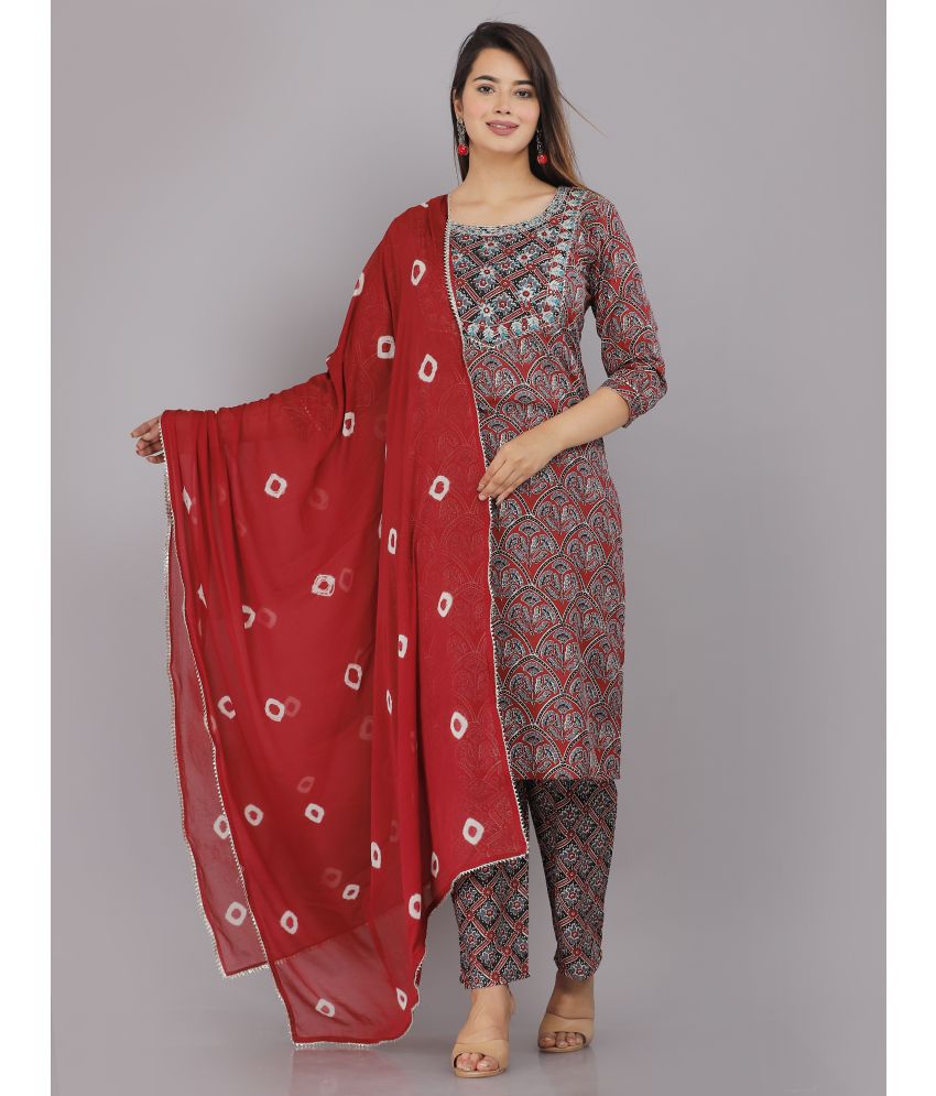     			HIGHLIGHT FASHION EXPORT - Maroon Straight Cotton Women's Stitched Salwar Suit ( Pack of 1 )