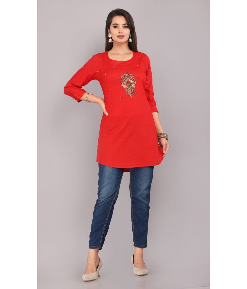     			HIGHLIGHT FASHION EXPORT - Red Rayon Women's Tunic ( Pack of 1 )