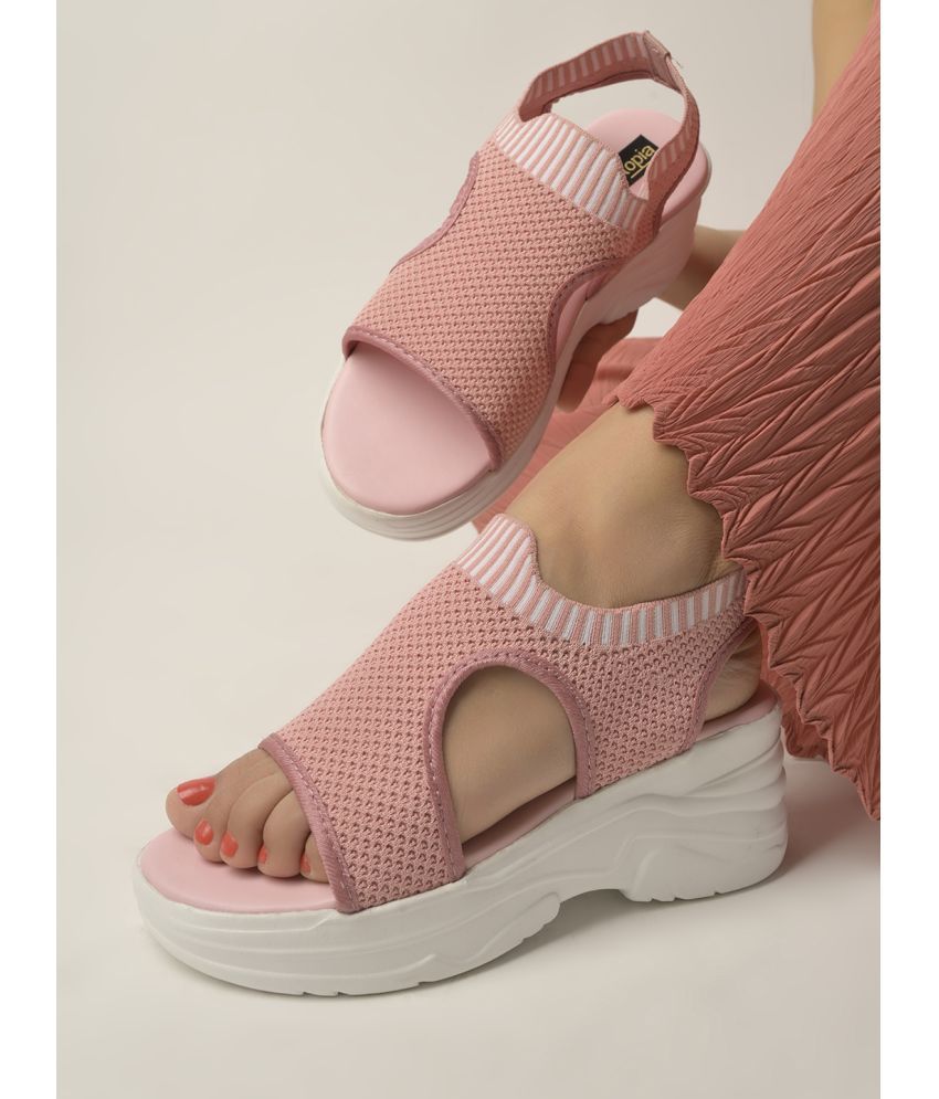     			Shoetopia Lightweight Comfortable Daily Wear & Trendy Flatforms Pink Sandals & Girls