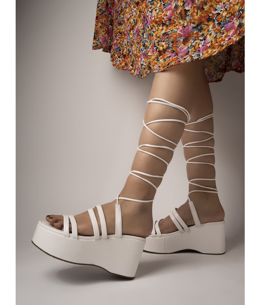     			Shoetopia Retro Style White Platform Heels & Girls