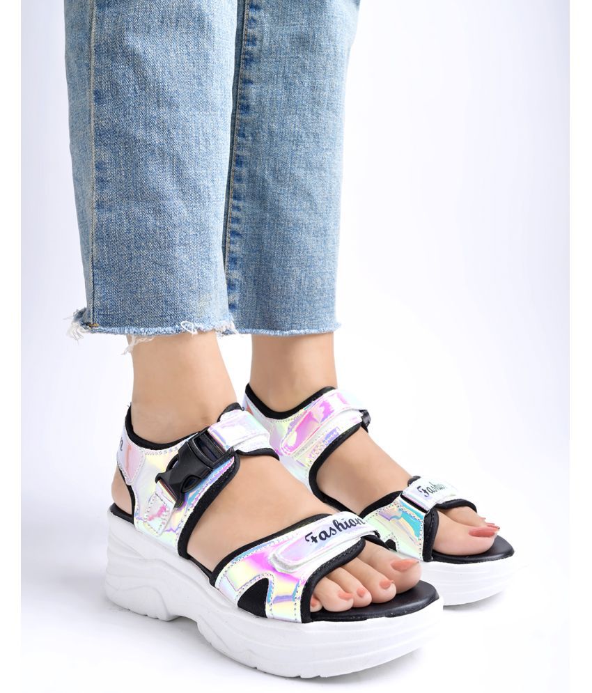     			Shoetopia Velcro Style Silver Sandals & Girls
