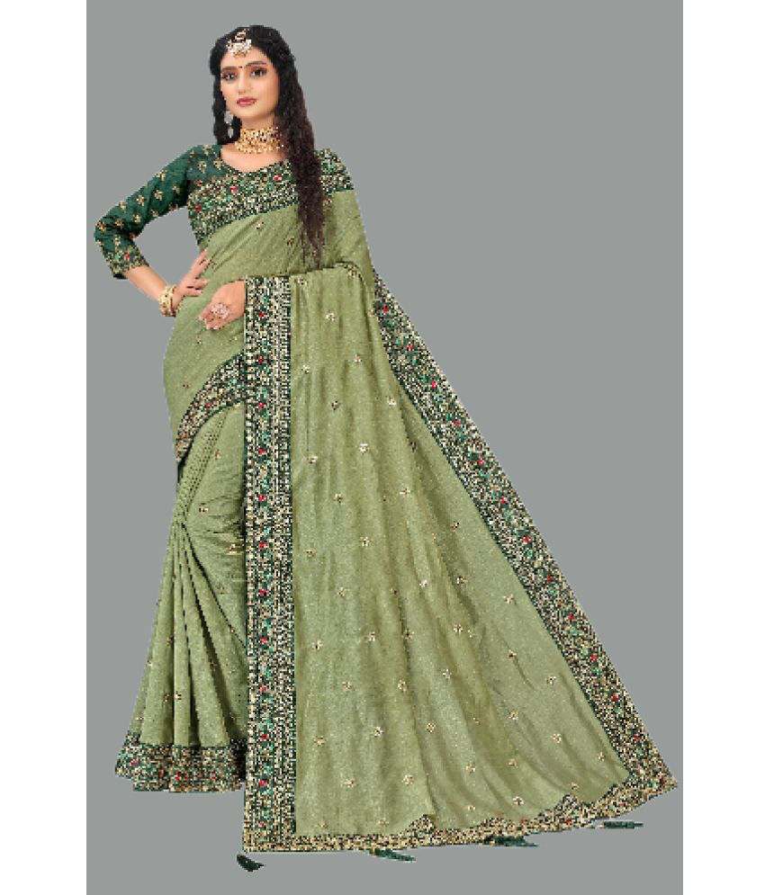     			A.G.M.G FASHION - Olive Art Silk Saree With Blouse Piece ( Pack of 1 )