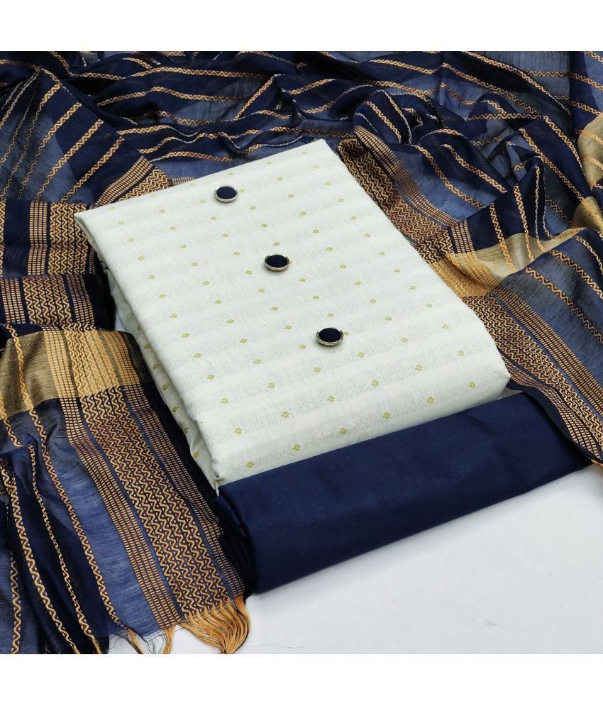     			Apnisha - Unstitched Navy Blue Cotton Dress Material ( Pack of 1 )