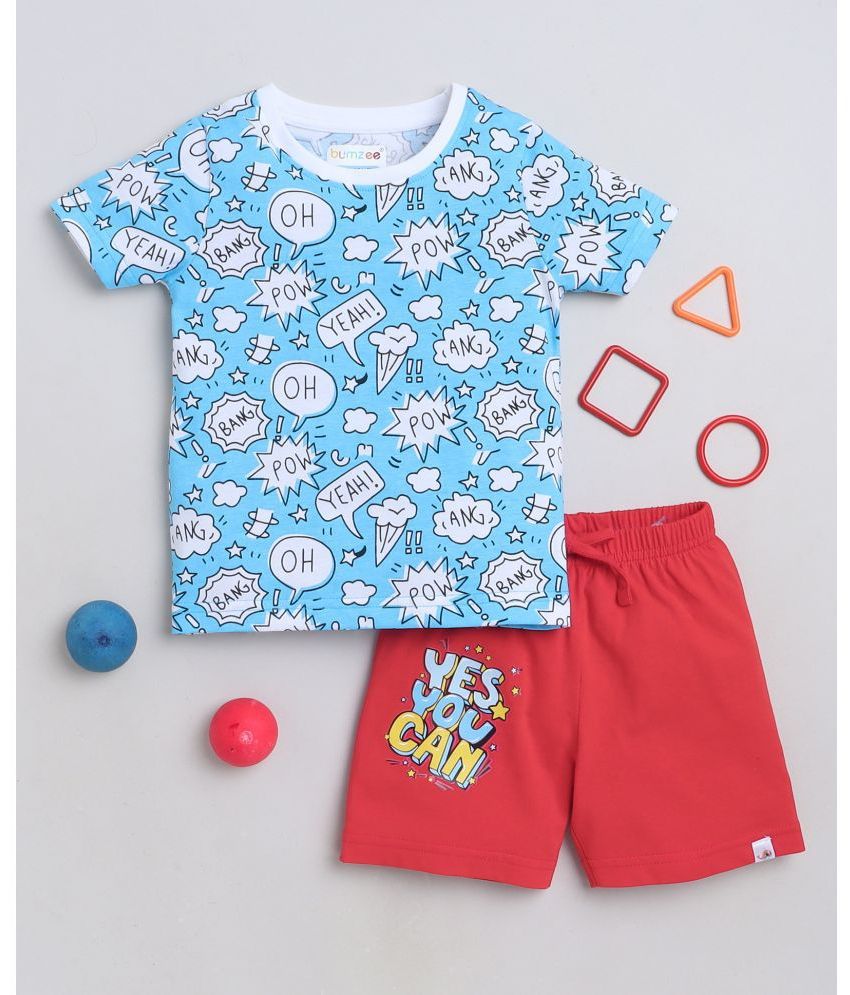     			BUMZEE - Blue Cotton Baby Boy T-Shirt & Shorts ( Pack of 1 )