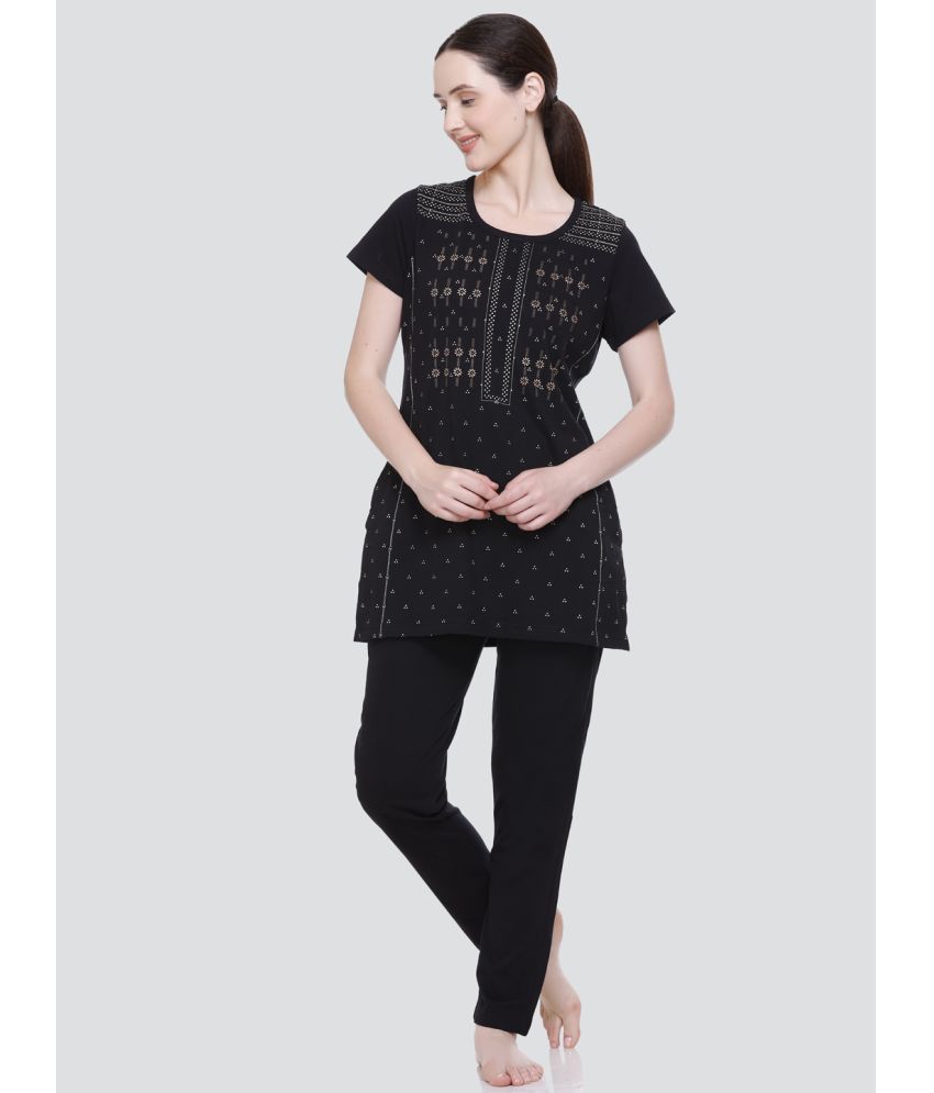     			Elpida - Black Cotton Women's Nightwear Nightsuit Sets ( Pack of 1 )