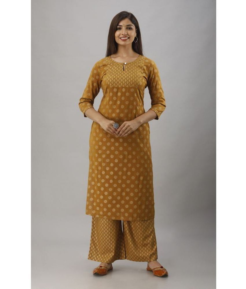     			MAUKA - Gold Straight Rayon Women's Stitched Salwar Suit ( Pack of 1 )