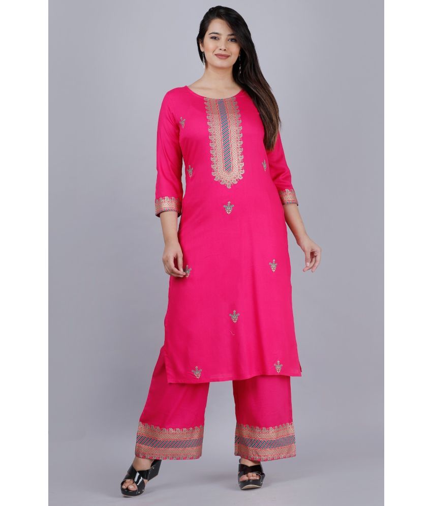     			MAUKA - Pink Straight Rayon Women's Stitched Salwar Suit ( Pack of 1 )