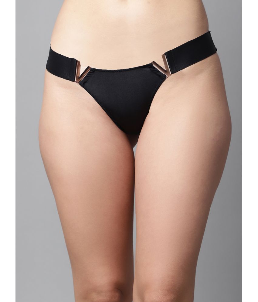     			PrettyCat - Black Polyester Solid Women's Thongs ( Pack of 1 )