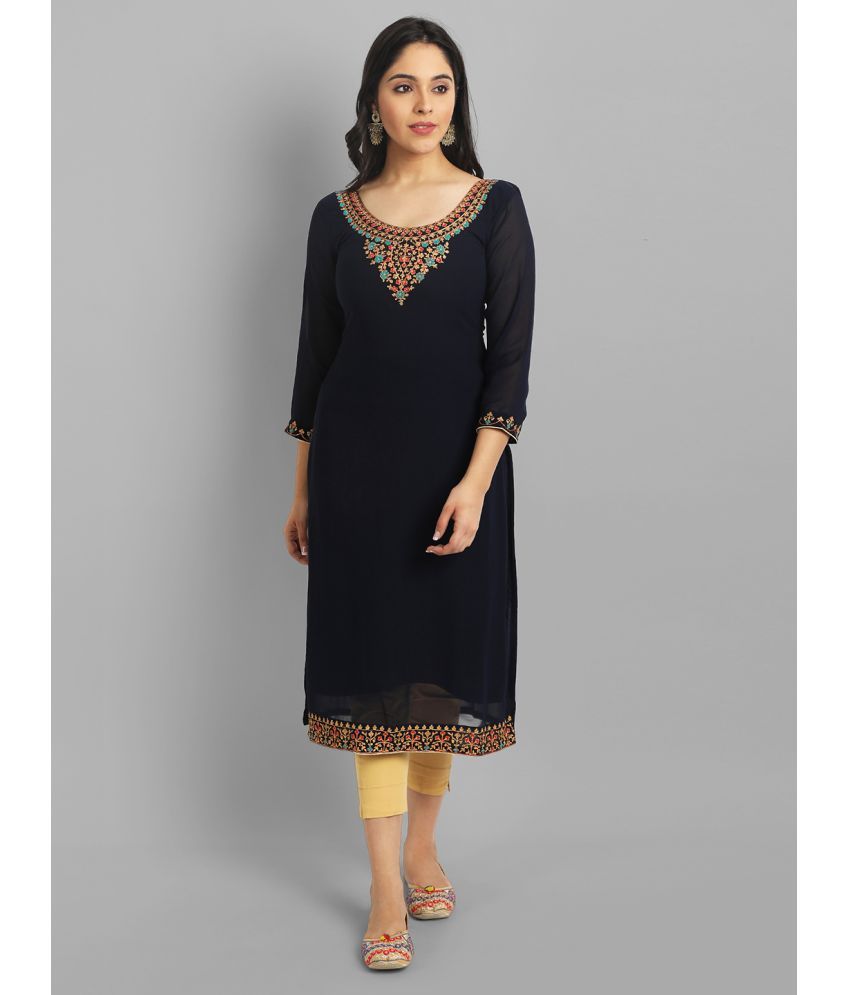     			RAIYANI FASHION - Black Georgette Women's Straight Kurti ( Pack of 1 )