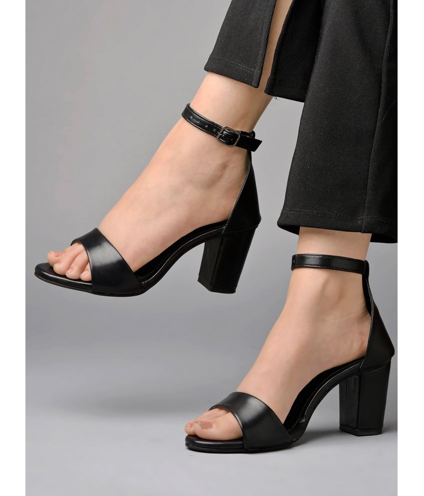     			Shoetopia Stylish Ankle Strap Black Block Heeled Sandals & Girls