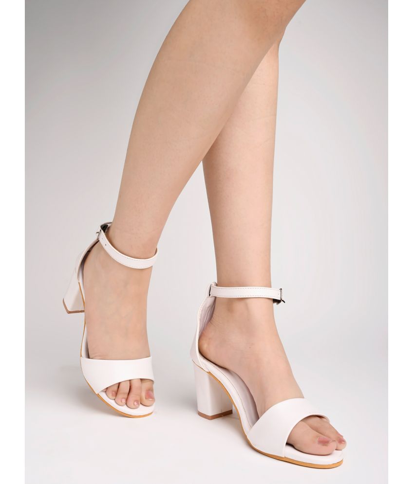     			Shoetopia Stylish Ankle Strap White Block Heeled Sandals & Girls