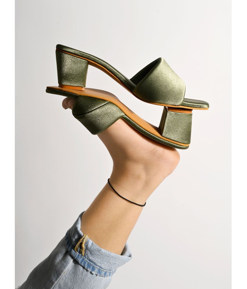     			Shoetopia Stylish Solid Green Block Heels & Girls