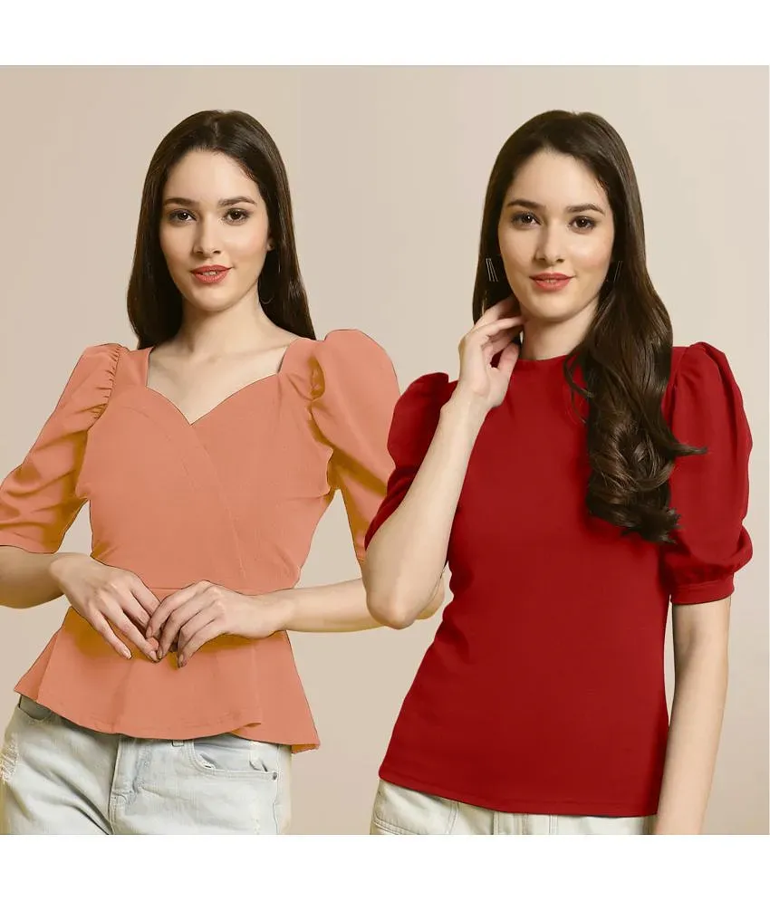 Fabflee Multi Color Polyester Women s Regular Top Pack of 2