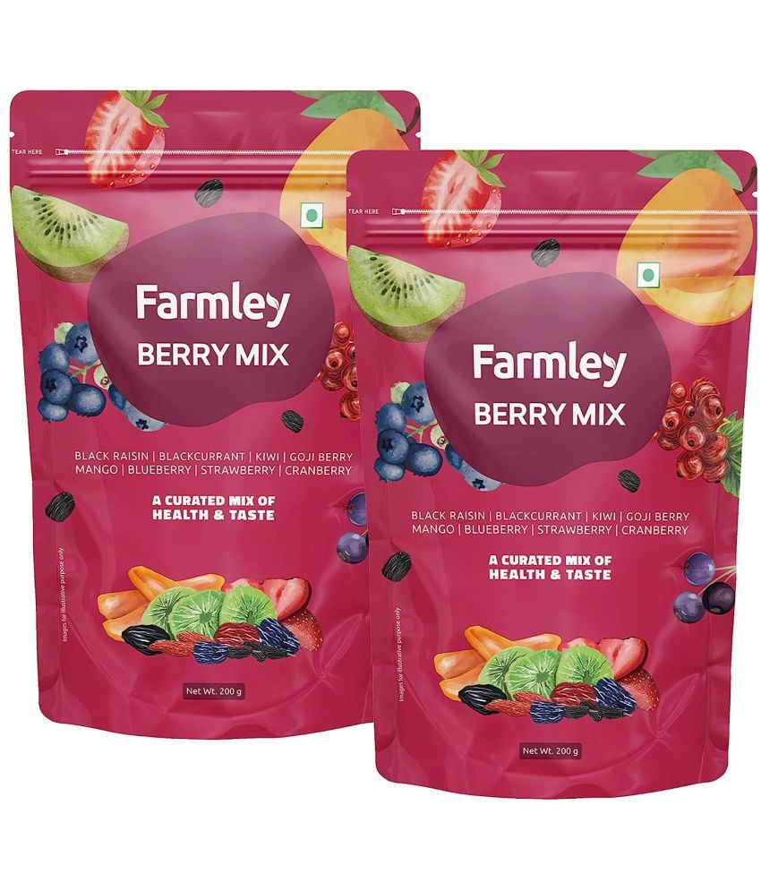     			Farmley 8-In-1 Premium Dried Berries Mixed & Healthly Snacks Contains Cranberry,Black Raisins,Strawberry,Black Currant & More Pack Of 2 , Each 200 Gm