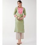 Pannkh - Green Art Silk Women's Straight Kurti ( Pack of 1 )