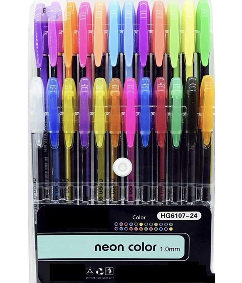     			2419Y -24 PC Neon Gel Pens Set Color Gel Pens, Glitter, Metallic, Neon Pens Set Good Gift For Coloring Kids Sketching Painting Drawing Pen