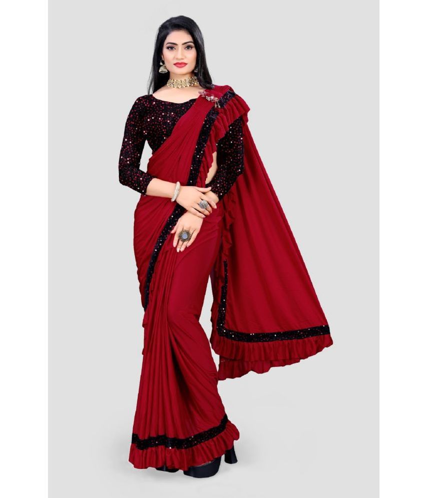     			Gazal Fashions - Red Lycra Saree With Blouse Piece ( Pack of 1 )