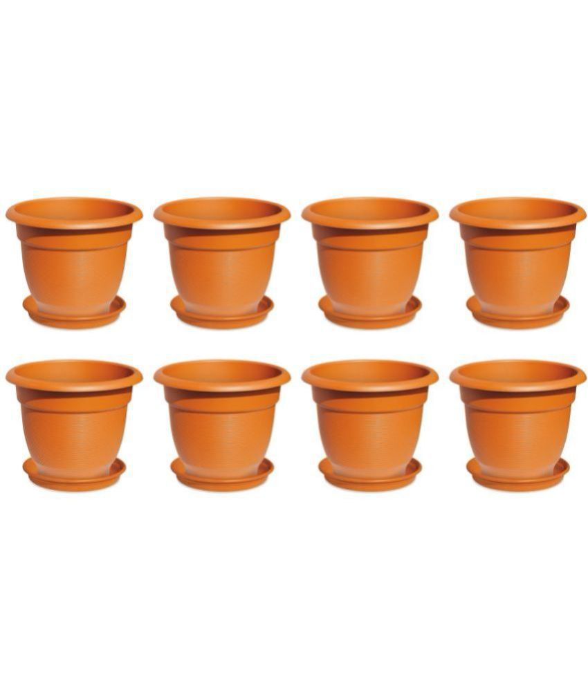     			Milton Blossom Mate 5 Plastic Pot with Tray, Set of 8, Terracotta Brown