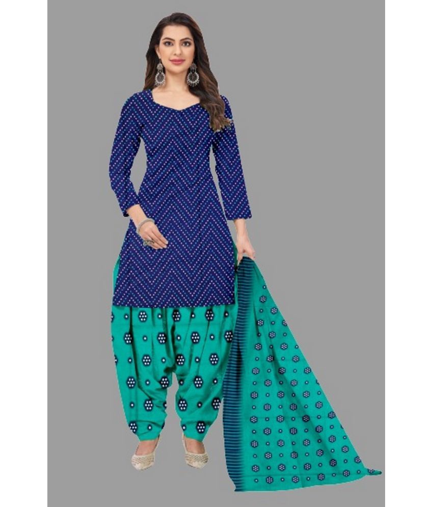     			SIMMU - Blue Straight Cotton Women's Stitched Salwar Suit ( Pack of 1 )