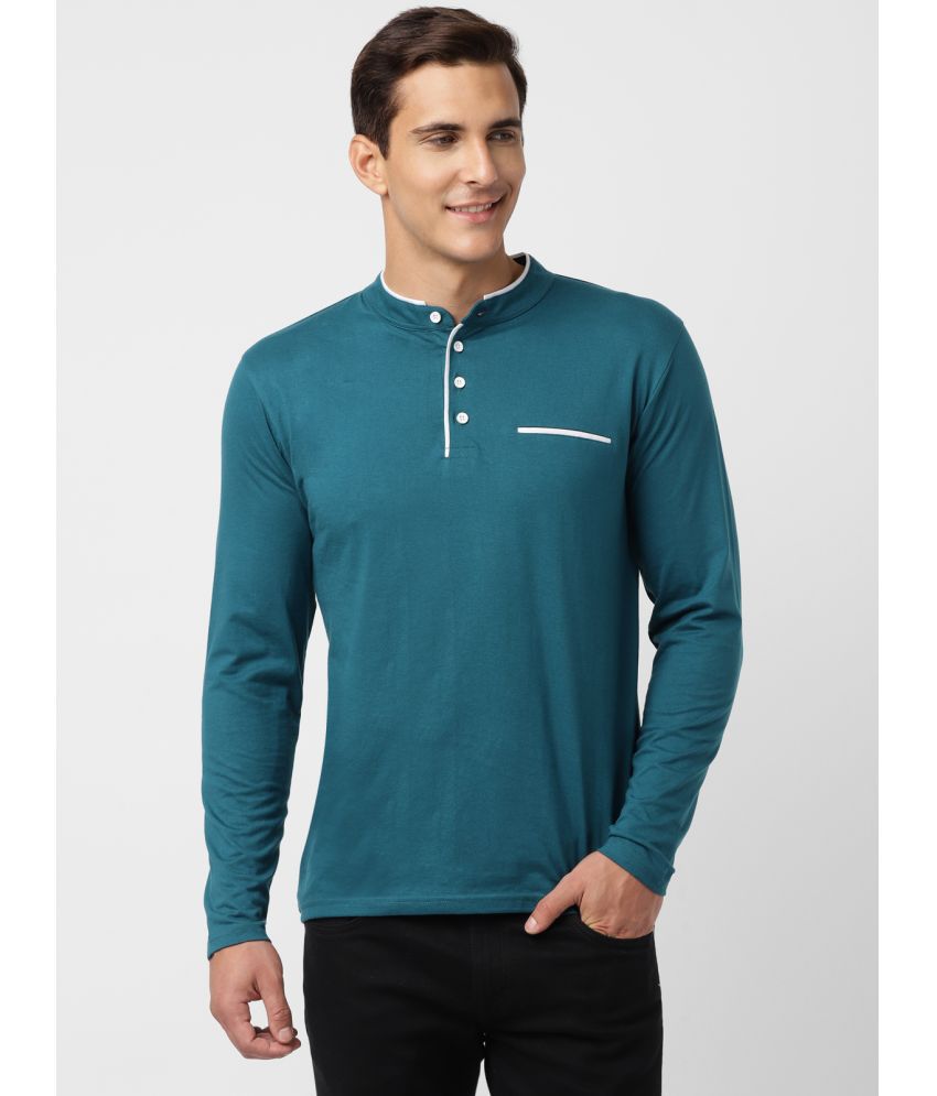     			UrbanMark Mens Regular Fit Round Neck Full Sleeves Solid T Shirt -Teal Blue