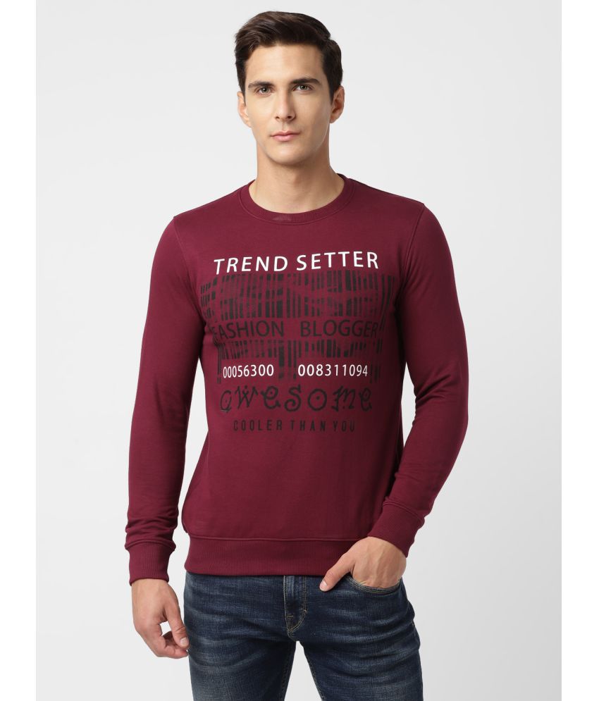     			UrbanMark Men Regular Fit Printed Full Sleeves Round Neck Fleece Sweatshirt-Wine