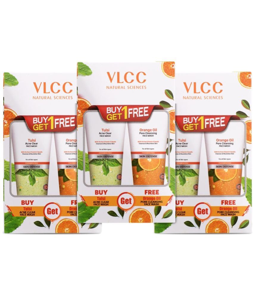     			Vlcc Tulsi Acne Clear Face Wash Free Orange Oil Pore Cleansing Buy Oneget One, 300Ml(Pack Of 3)