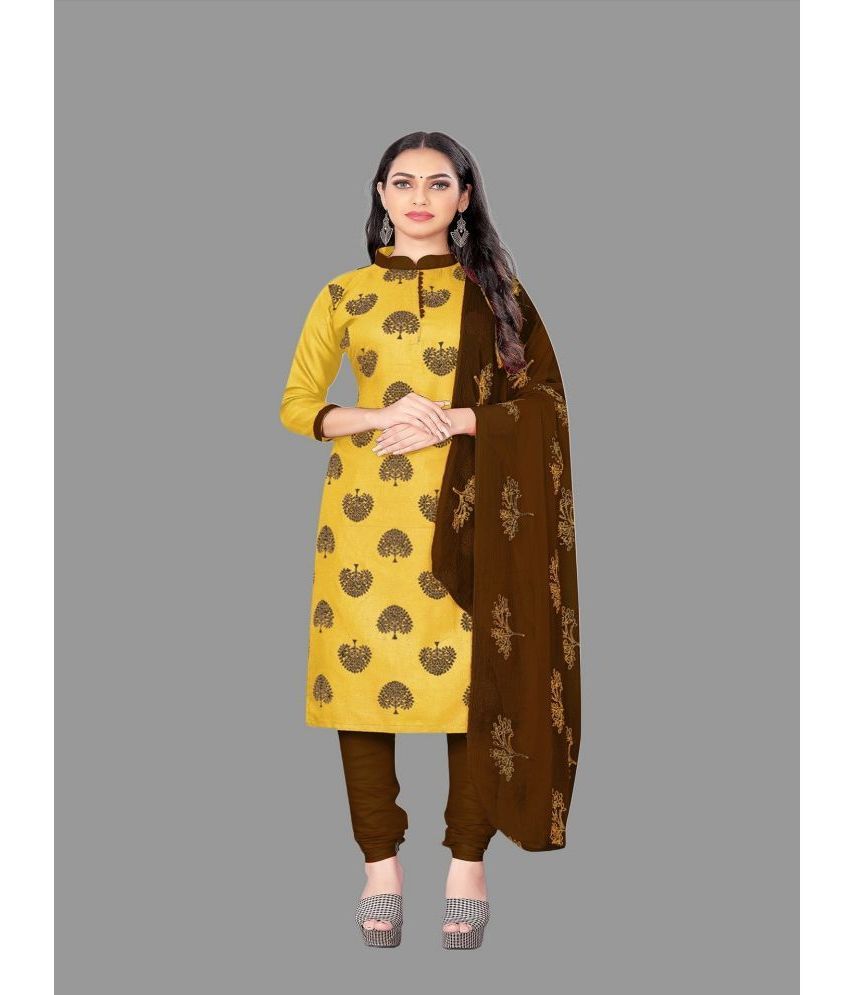     			Aika - Unstitched Yellow Cotton Dress Material ( Pack of 1 )