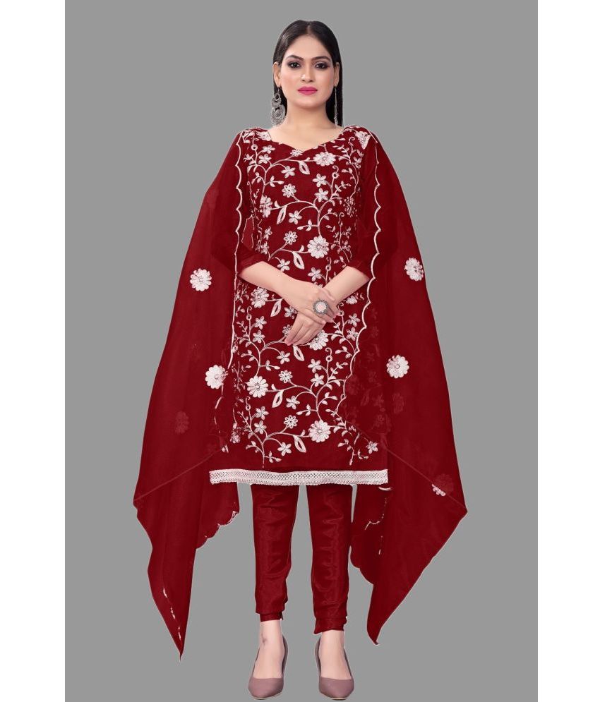     			JULEE - Unstitched Maroon Cotton Dress Material ( Pack of 1 )
