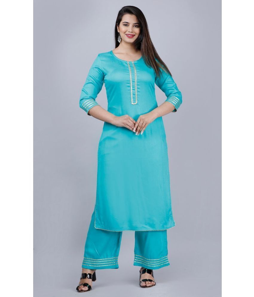     			MAUKA - Blue Straight Rayon Women's Stitched Salwar Suit ( Pack of 1 )