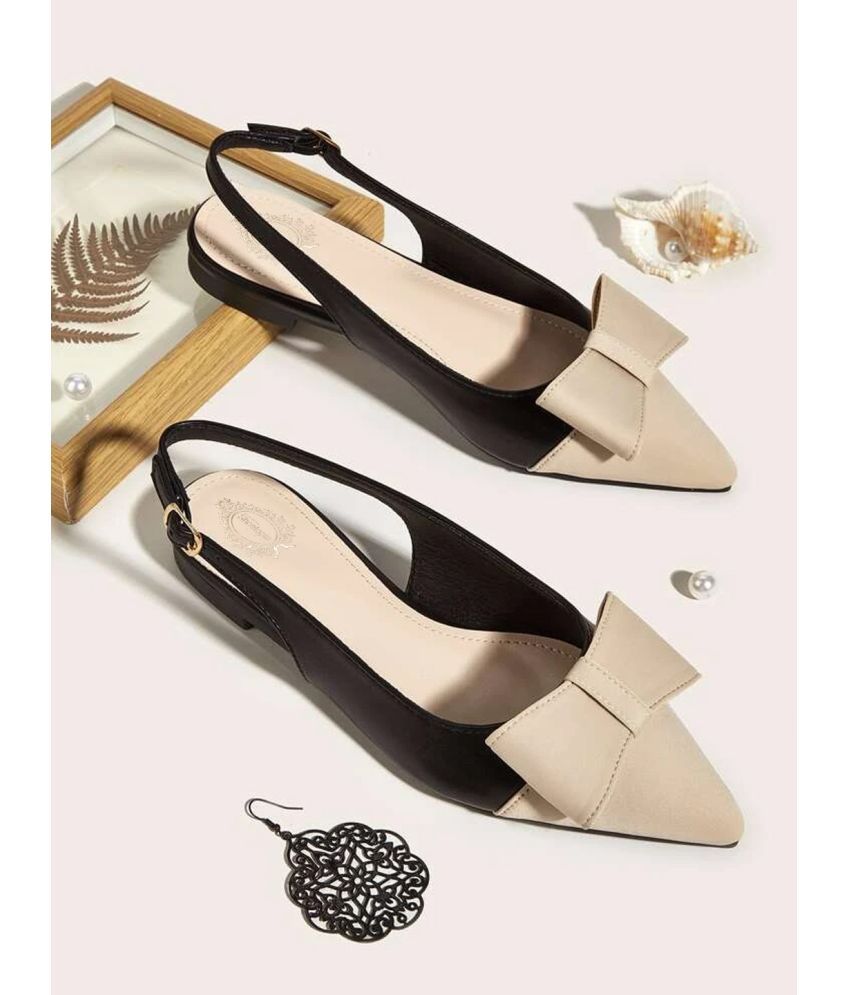     			Shoetopia Stylish Upper Bow Cream Flats For Girls