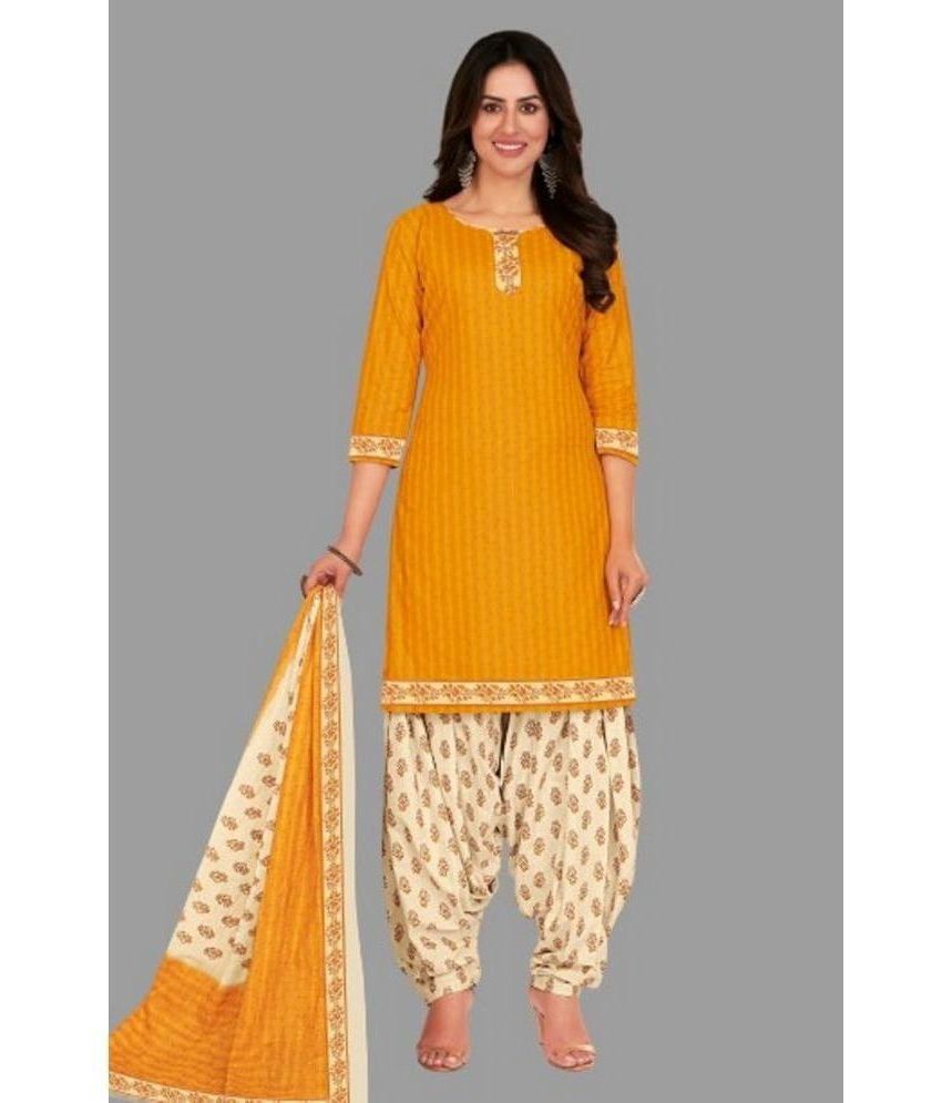     			shree jeenmata collection - Unstitched Yellow Cotton Dress Material ( Pack of 1 )