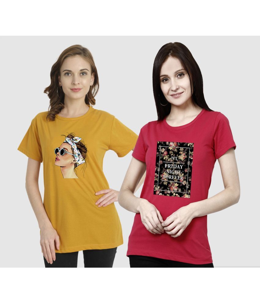     			CHOZI - Multi Color Cotton Blend Regular Fit Women's T-Shirt ( Pack of 2 )