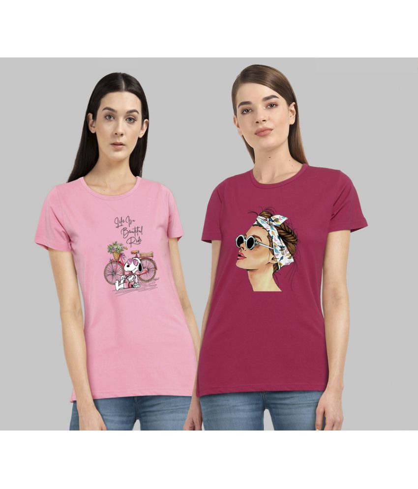     			CHOZI - Pink Cotton Blend Regular Fit Women's T-Shirt ( Pack of 2 )