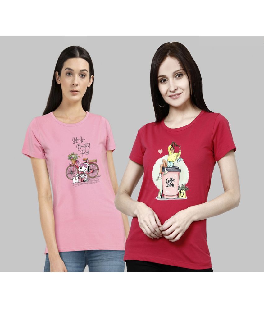     			CHOZI - Pink Cotton Blend Regular Fit Women's T-Shirt ( Pack of 2 )