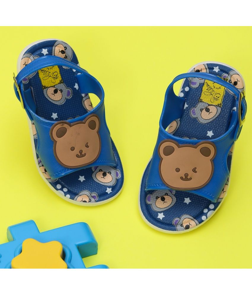     			Yellow Bee Rubber Bear Applique Sandals 1 Pair - Blue, Brown