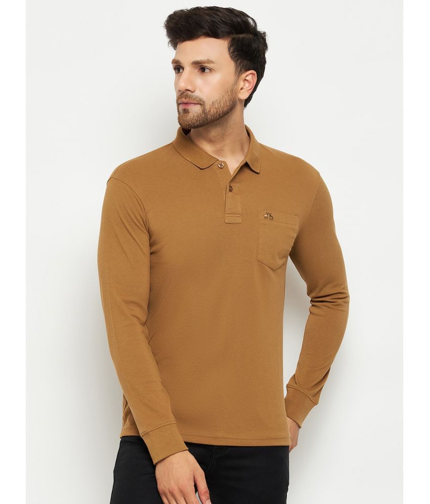     			98 Degree North Cotton Blend Regular Fit Solid Full Sleeves Men's Polo T Shirt - Khakhi ( Pack of 1 )