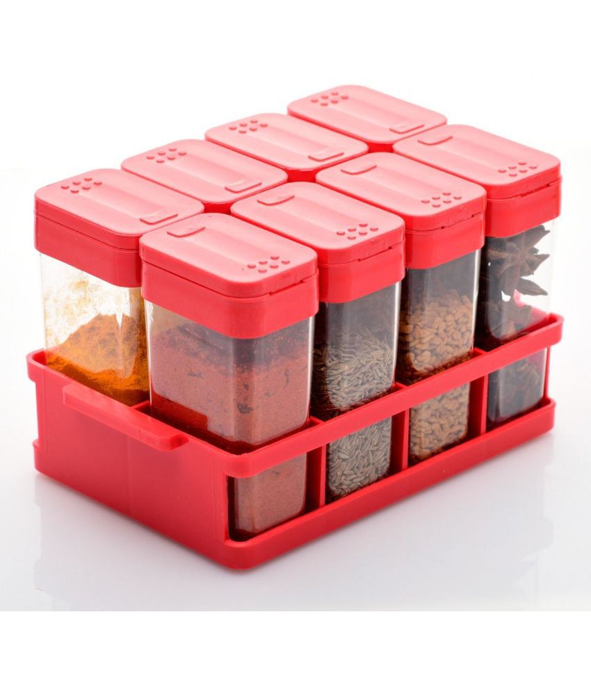     			Kkart Spice rack 8 jar Plastic Red Spice Container ( Set of 1 )