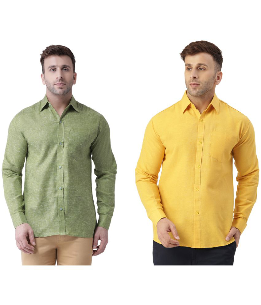     			RIAG Cotton Blend Regular Fit Self Design Full Sleeves Men's Casual Shirt - Green ( Pack of 2 )