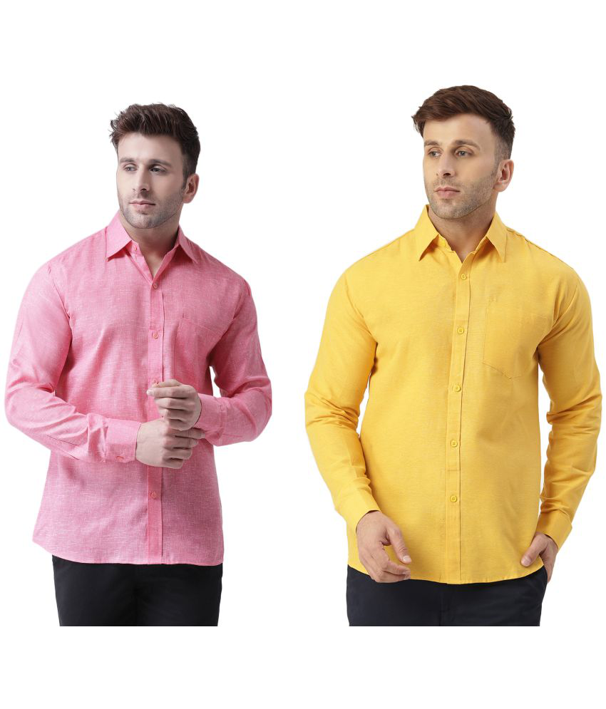     			RIAG Cotton Blend Regular Fit Self Design Full Sleeves Men's Casual Shirt - Pink ( Pack of 2 )