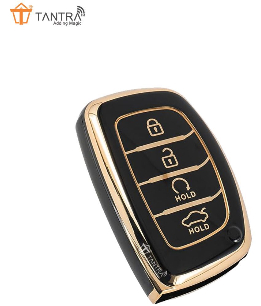     			TANTRA TPU Car Key Cover Compatible for Hyundai Creta | Venue | i20 2021 | Tucson | Elantra | i20 N Line 2021 4 Button Smart Key Cover (Black)