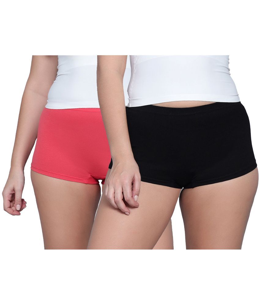     			Diaz - Multi Color Cotton Solid Women's Boy Shorts ( Pack of 2 )